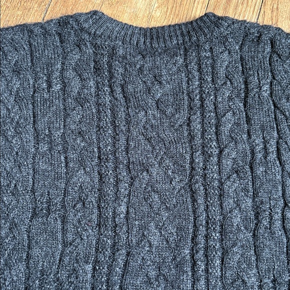 Peruvian sweater crew neck cable knit baby alpaca wool dark charcoal men’s M - Picture 7 of 12